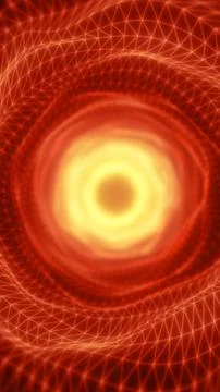 Red orange wireframe vortex with glowing central portal, geometric mesh str.. Stock Illustration