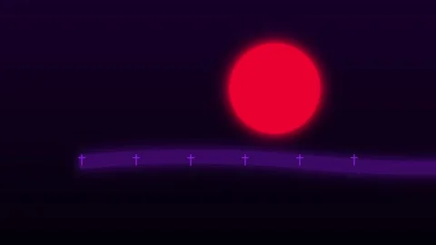 Red orb sun graphic purple line horizon background Stock Footage 341845313