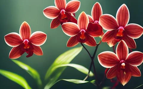 Red orchid flowers (Phalaenopsis). Realistic illustration. Stock Illustration
