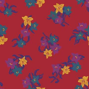 Red Oriental Floral Seamless Pattern Design Background Stock Illustration