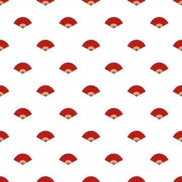 Red oriental hand fan pattern repeating on white background 스톡 일러스트