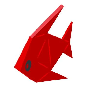 Red origami fish icon isometric vector. Paper animal Illustrazione stock