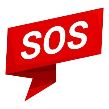 Red origami style speech bubble saying sos asking for help Stockillustratie