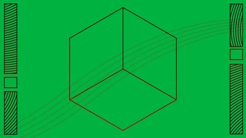 Red outline of 3d geometric cube shape moving and turning Stock Footage 325366401
