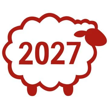 Red outline sheep cloud icon with 2027 text Stock Illustration