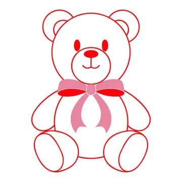 Red outline teddy bear with pink bow Stock Illustration