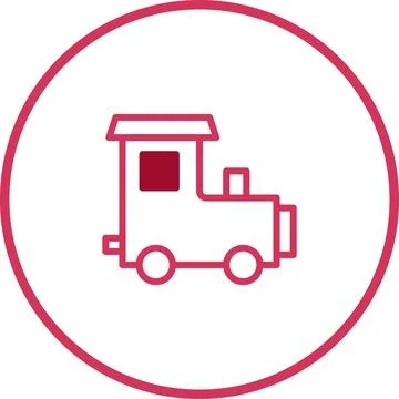 Red outlined train icon design with a round background suitable for childre.. Stock Illustration