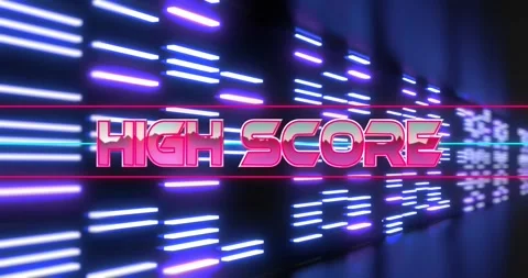 Red outlines starting 3D neon HIGH SCORE moving forward rotating guide lines Stock Footage 333704144