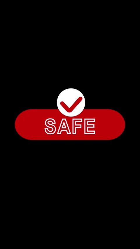 Red oval button with white text SAFE and checkmark symbol animation in vert.. Video stock 344732782
