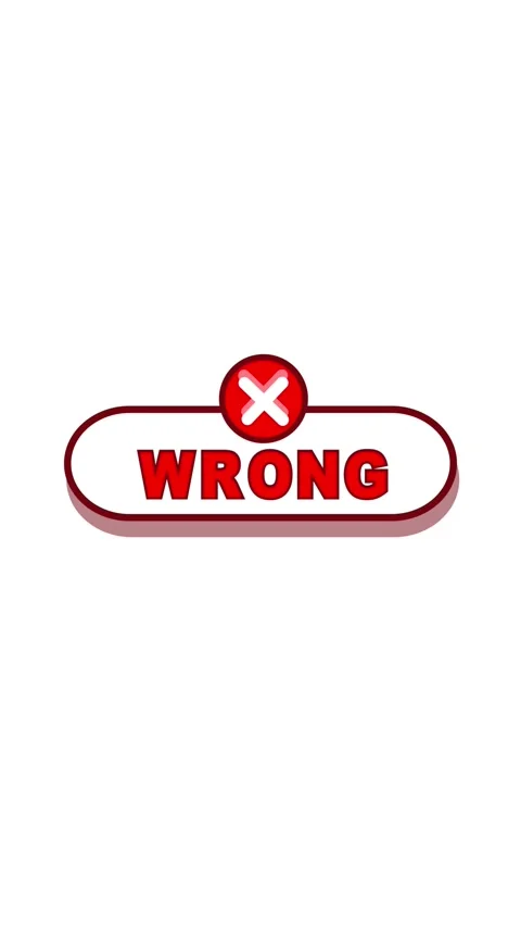 Red oval button with white text WRONG and a red X symbol in a white circle .. Stock Footage 344732852