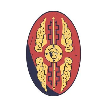 Red Oval Roman Shield with Golden Ornate Vector Illustration Stock Illustration