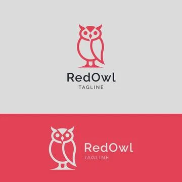 Red owl logo design with line art style perfect for tech education and mode.. Stock Illustration