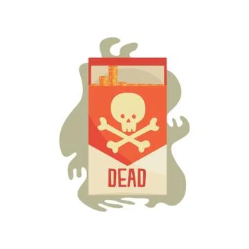 Red pack of cigarettes with skull, bad habit, nicotine addiction cartoon vector Stock Illustration