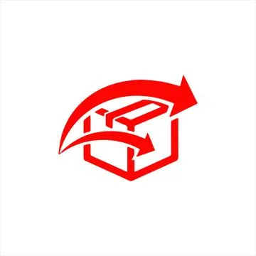 Red package delivery icon with arrows isolated on white background Stock Illustration