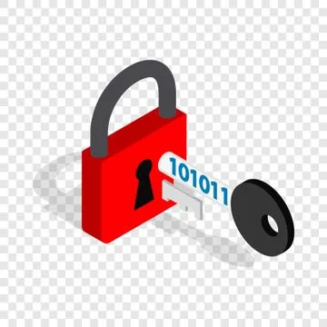 Red padlock and key isometric icon Illustrazione stock