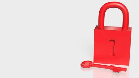 Red Padlock and Key Security Protection Concept 3d render. 스톡 일러스트