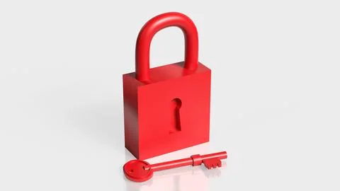 Red Padlock and Key Security Protection Concept 3d render. イラスト素材