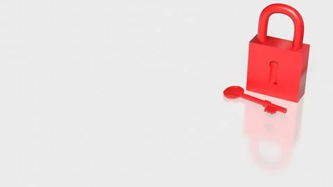 Red Padlock and Key Security Protection Concept 3d render. イラスト素材