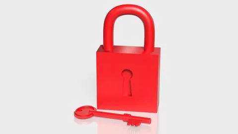 Red Padlock and Key Security Protection Concept 3d render. 스톡 일러스트