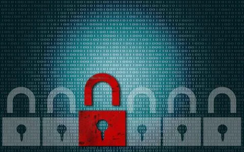 Red padlock with binary background Stock Illustration