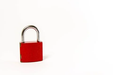 Red padlock closeup on white background Stock Photos