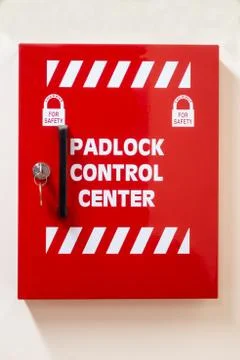 Red padlock control center Stock Photos
