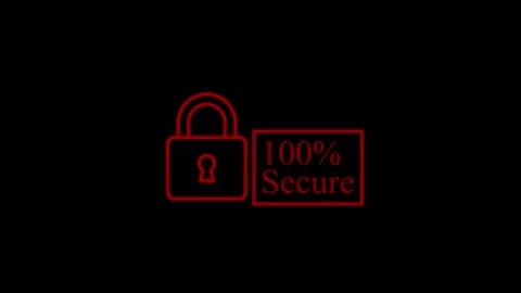 Red padlock icon and text 100 percent secure graphic motion footage Stock Footage 340001075