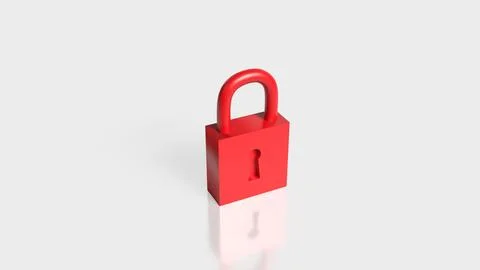 Red Padlock Security and Data Protection Concept 3d render. Stock Illustration