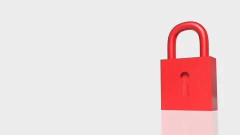 Red Padlock Security and Data Protection Concept 3d render. Illustrazione stock