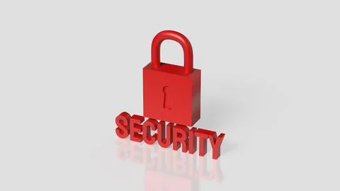 Red Padlock Security Concept on White Background 3d render. 스톡 일러스트