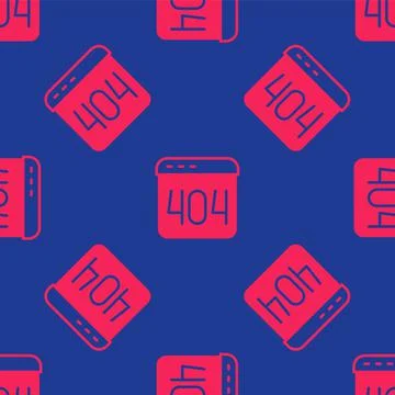 Red Page with a 404 error icon isolated seamless pattern on blue background Stock Illustration