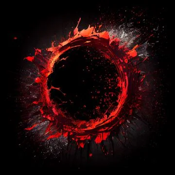 Red paint circle splash isolated on black background. Stock Illustration