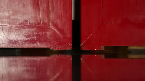The red paint door opens and the chef walks out Stock Footage 202234810