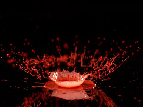 Red paint drops ink splash on black background Stock Footage 71615729