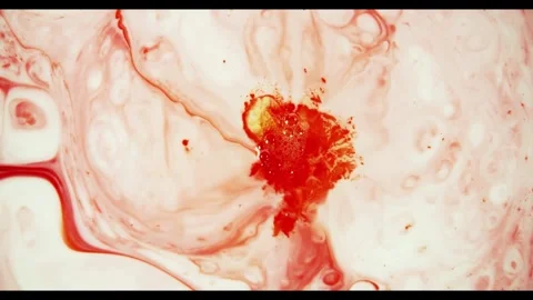 Red paint drops into white liquid forming abstract patterns Stock Footage 329816376
