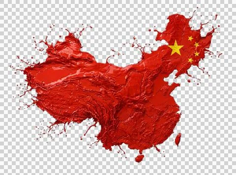 Red paint splash map of China with yellow stars national flag design liquid.. 库存插图