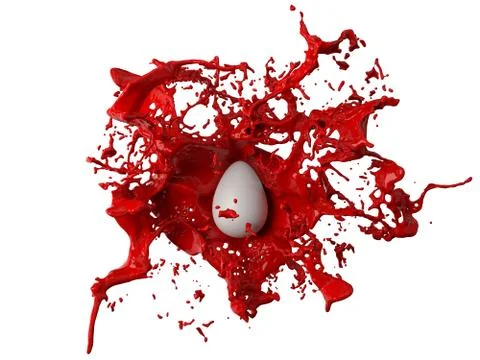 Red paint splash over a white easter egg. 3d illustration Stock Illustration