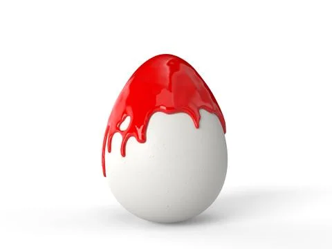 Red paint splash over a white easter egg. 3d illustration Stock Illustration
