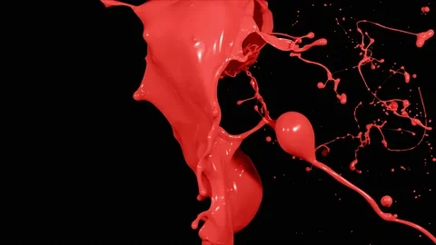 Red paint splash thrown in slow motion, liquid isolated on black (4K) Stock Footage 137112428