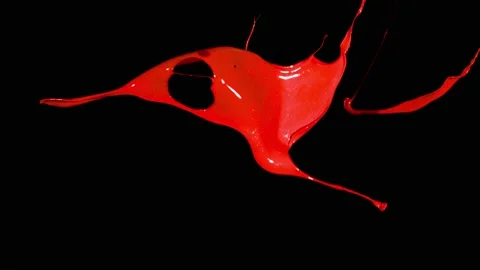 Red paint splash thrown in slow motion, liquid isolated on black (4K) Stock Footage 137112473