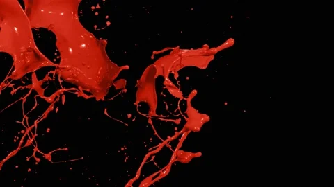 Red paint splash thrown in slow motion, liquid isolated on black (4K) Vidéo 137112630