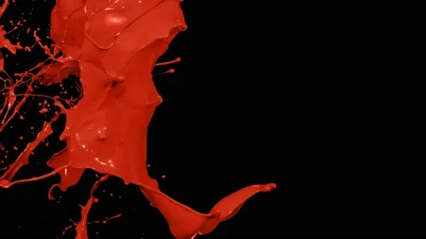 Red paint splash thrown in slow motion, liquid isolated on black (4K) Stock Footage 137112679