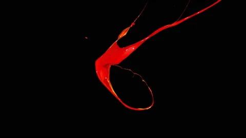 Red paint splash thrown in slow motion, liquid isolated on black (4K) Stock Footage 137112742