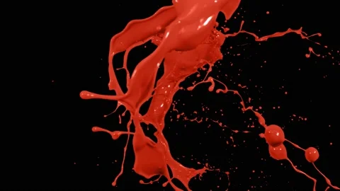 Red paint splash thrown in slow motion, liquid isolated on black (4K) Stock Footage 137112993
