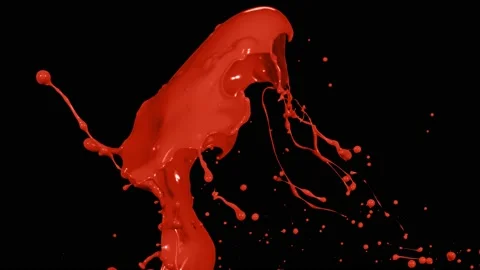 Red paint splash thrown in slow motion, liquid isolated on black (4K) Stock Footage 137113101