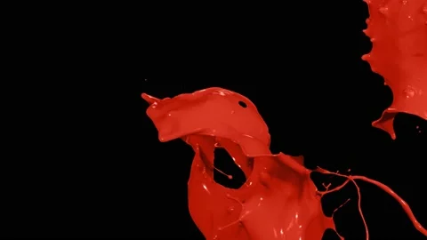 Red paint splash thrown in slow motion, liquid isolated on black (4K) Stock Footage 137113244