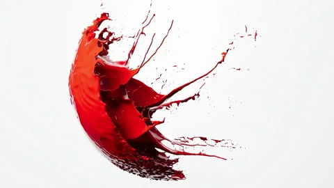 Red paint splash on white background isolated 3D render Stockbeeldmateriaal 225776736