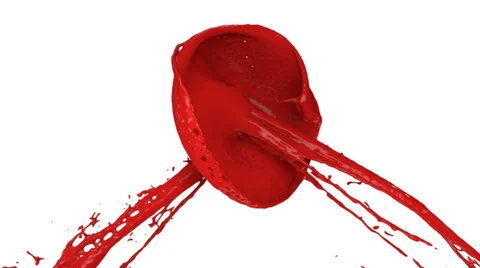 Red paint splashes collide in slow motion and form ring (FULL HD) Stockbeeldmateriaal 37032981