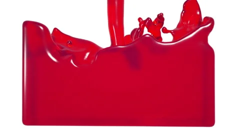 Red paint splashes filling a container. syrup Stock Footage