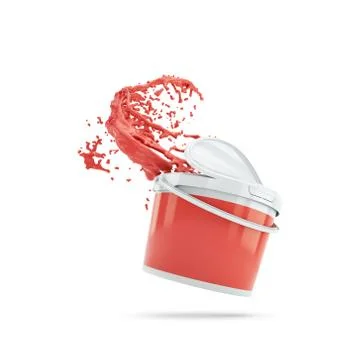 Red Paint Splashing Out Of Plastic Can. Over White Stock Illustration